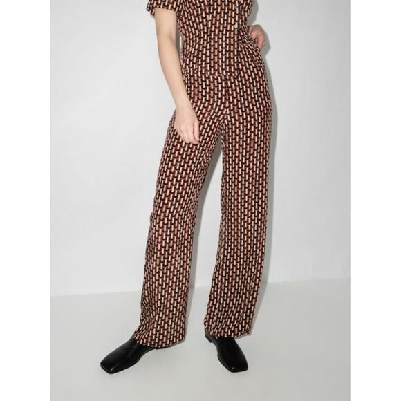 NWT Staud Bonita Pant Basket Weave Print Brown Size 16 - Picture 1 of 10